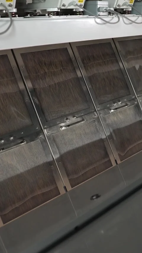 Vertical. Grain fractionation and sorting equipment works with wheat in a modern Stock-Footage 325808936