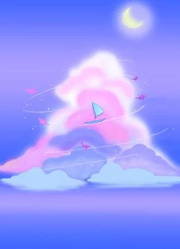 Vertical graphic illustration of the night scene with clouds and the moon Ilustração Stock