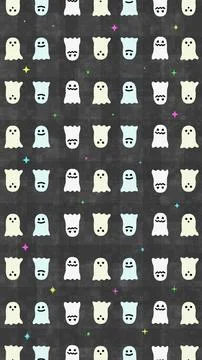 Vertical Gray Halloween Checkered Background with Ghosts Stock Illustration