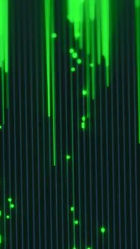 Vertical green digital data streams with glowing particles on a dark backgr.. 스톡 일러스트