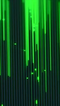 Vertical green digital data streams with glowing particles on a dark backgr.. Illustrazione stock