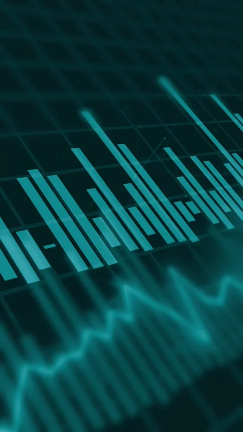 Vertical green digital equalizer bars, mobile financial data graph animation Stock Footage 334630005
