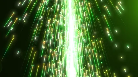Vertical green light streams with glowing particles, data rain effect Stock Footage 324150085