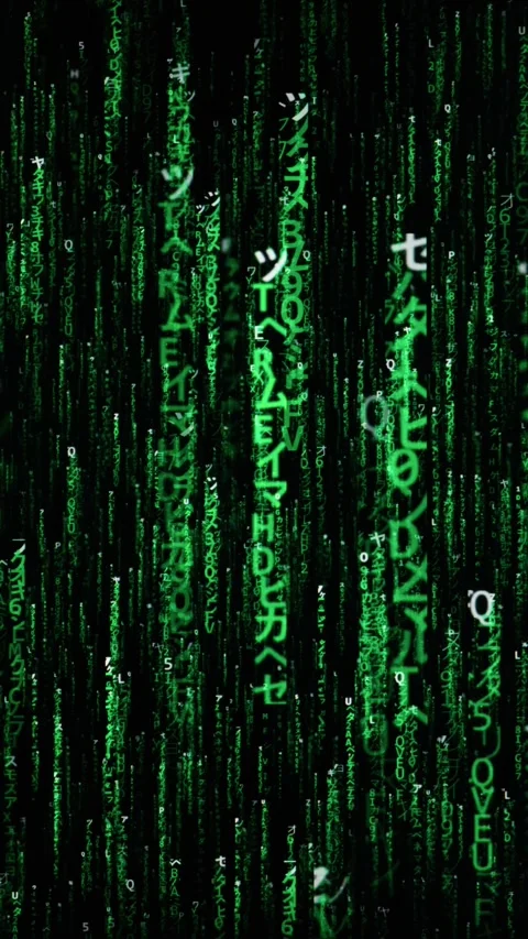Vertical Green Matrix Digital Rain Code Cascading Down Black Background Stock Footage 334733599