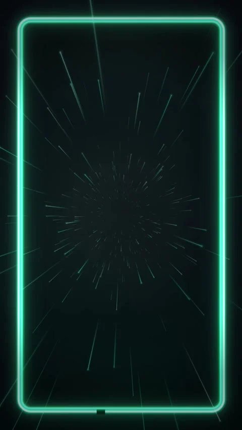 Vertical Green Neon Frame with Glowing Warp Speed Light Trails Stock Footage 342209522