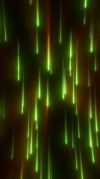 Vertical green neon light streaks descend like digital rain against a dark .. Stock Illustration
