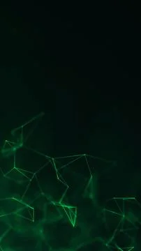 Vertical green polygon network on dark background, abstract tech connection.. Stock Illustration