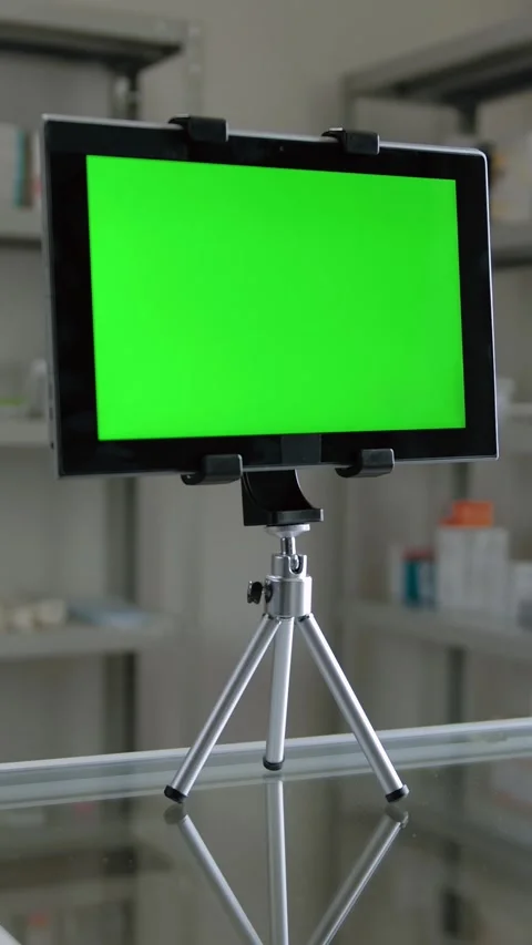 Vertical of Green screen display of digital pad indoor of drug store. Stock Footage 276930125