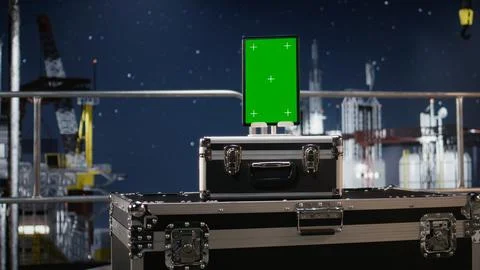 Vertical green screen for mechanical maintenance program on offshore platform Stock Photos
