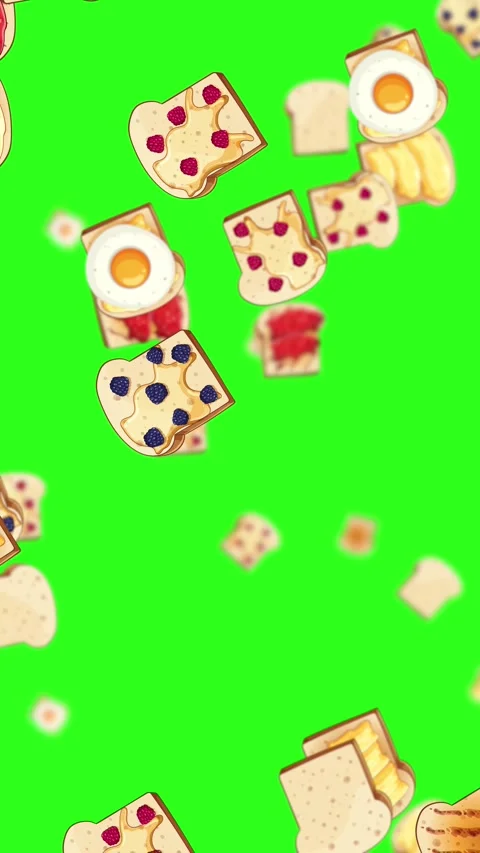 Vertical Green Screen Rain of Cartoon Breakfast Bread Stock Footage 328340620