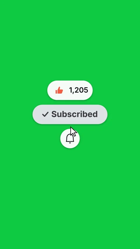 Vertical green screen subscribe button turns to Subscribed as like count rise Vídeo Stock 346960825