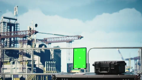 Vertical green screen tablet on offshore platform Stock Footage 319971290