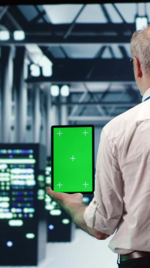 Vertical Green screen tablet servers optimizing Stock Footage 247621690