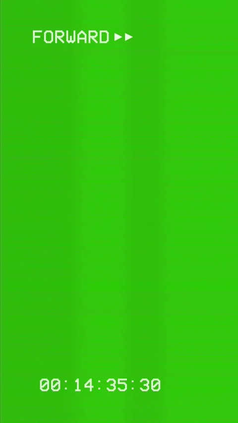 Vertical green VHS screen displays FORWARD and REWIND indicators with running Stock Footage 344294075