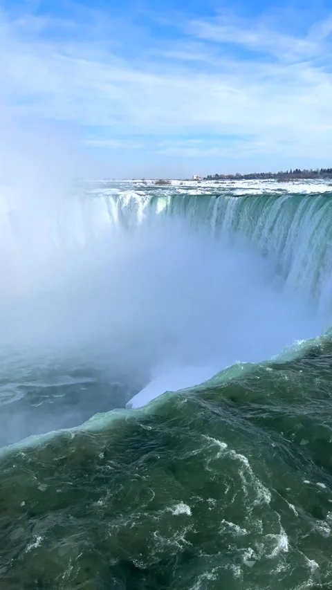 Vertical Green Water Pouring Over Horseshoe Falls Brink In Winter Stock-Footage 342331645