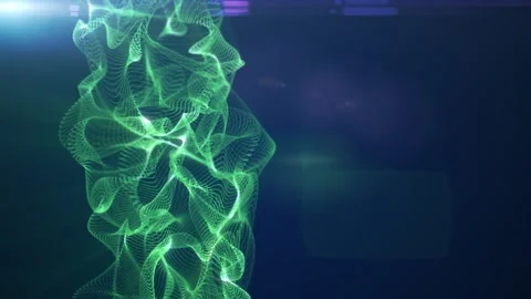 Vertical green wireframe mesh with luminous flowing curves and copy space o.. 스톡 동영상 341388719
