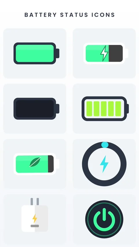 Vertical grid set of animated battery status icons on white Stock Footage 348617914