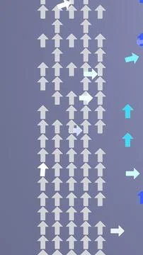 Vertical grid of white arrows with colored arrows breaking direction in abs.. Stock Photos