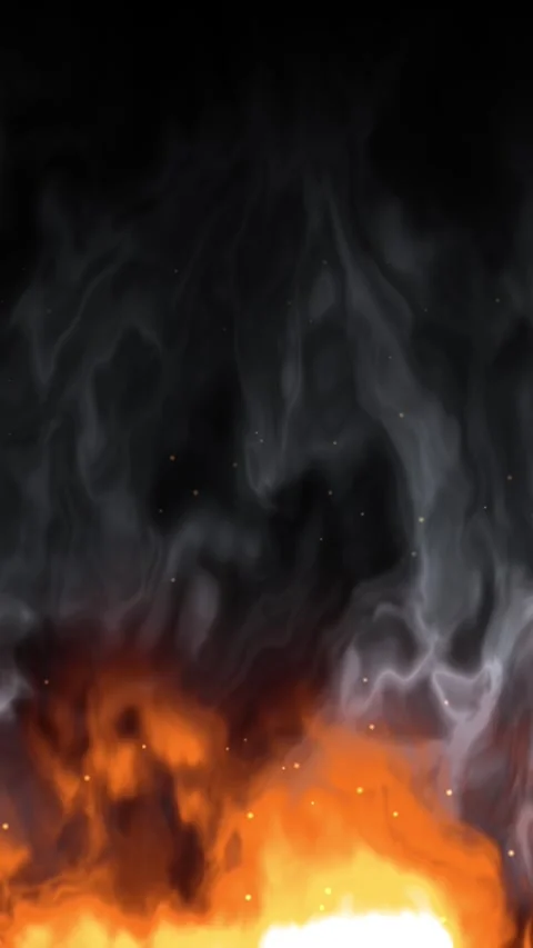 Vertical Ground Fire and Thick Smoke Animation on Black Background Stock Footage 339381089