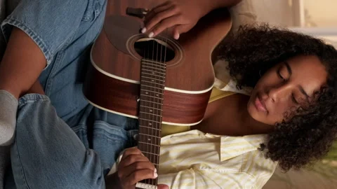 Vertical guitar course internet music class woman Stock Footage 255184391