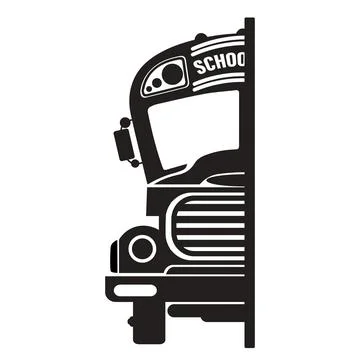 A vertical half-view silhouette of a school bus front with exposed side edge. Stock Illustration