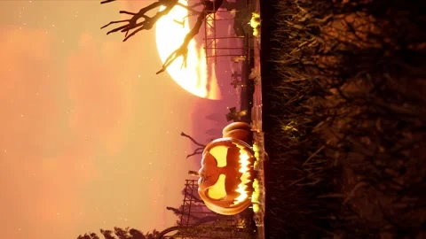Vertical Halloween animated 4k background. scary and Spooky pumpkin in fire Stock Footage 157470086