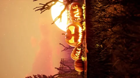 Vertical Halloween animated 4k background. scary and Spooky pumpkin in fire Stock Footage 157915995