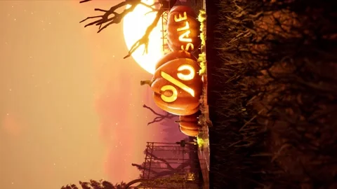 Vertical Halloween animated 4k background. scary and Spooky pumpkin in fire Stock Footage 157920493