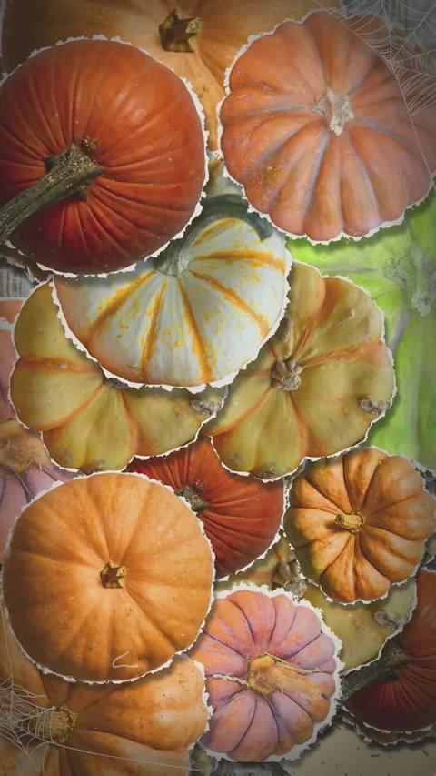 Vertical Halloween Animated Scene with Assorted Pumpkins Stock Footage 316764352