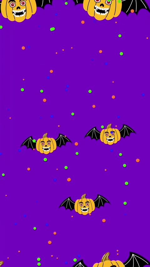Vertical Halloween background with flying pumpkins and colorful confetti on.. Stock Footage 311443863