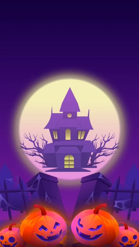 Vertical Halloween background with glowing pumpkins, haunted house and moon Stock Footage 339307039