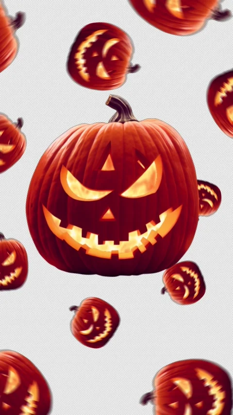 Vertical Halloween Pumpkins Spiral with Alpha Channel and White Flash Transition Stock Footage 341832089