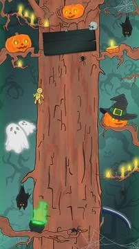 Vertical Halloween Spooky Background with Text Frame, Spooky Tree Stock Illustration