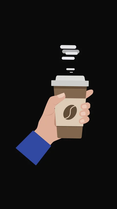 Vertical Hand Holding Coffee Cup Animation with Hot Drink Steam Stockbeeldmateriaal 336011393