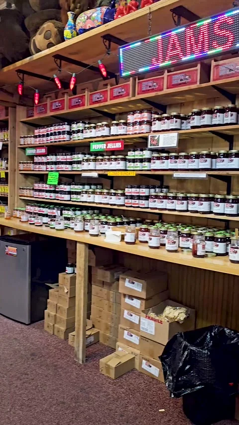 Vertical handheld video of Rustlin' Rob's Texas Gourmet Foods in Stock Footage 318638286