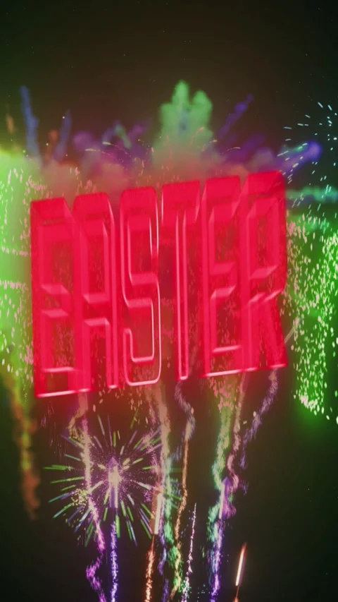 Vertical happy easter text written with fireworks background display Stock Footage 300973807