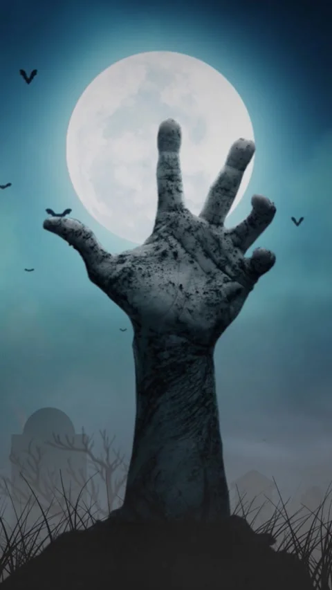 Vertical Haunted Graveyard Zombie Hand 4K Loop Video stock 274453409