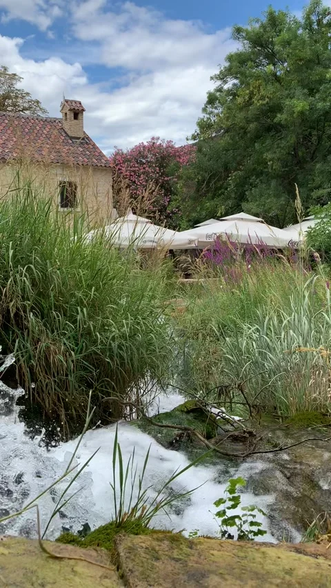Vertical HD - River Stream Near Old Stone Mill Krka Croatia With Sound Stock Footage 345278002