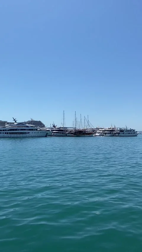 Vertical HD - Split Harbor Marina Cruise Ships Catamarans Sea View Croatia Stock-Footage 345278081
