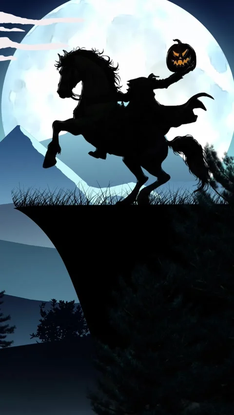 Vertical Headless Horseman Clifftop Vector 4K Loop Stock Footage 326536637