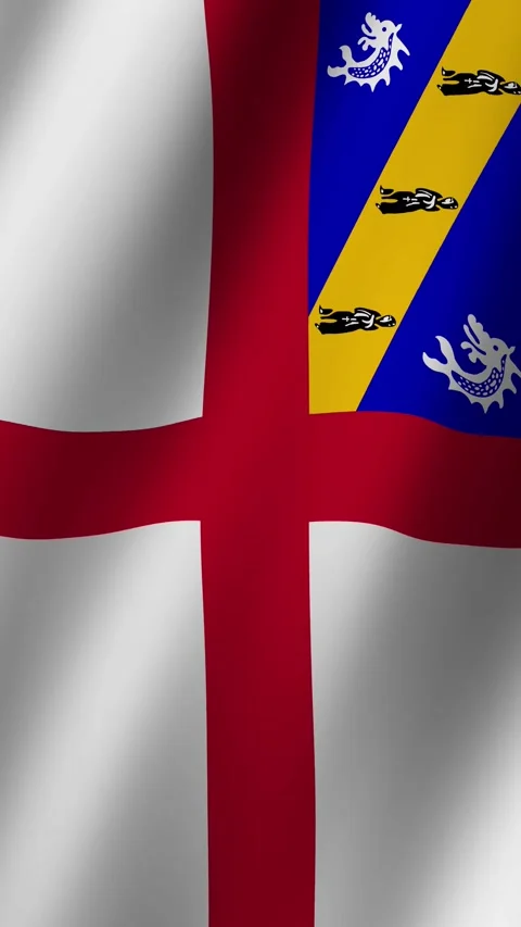 Vertical Herm Flag footage video waving in wind, Vertical Flag of Herm video Stock Footage 284527331