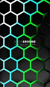Vertical hexagon background. Gradient color light pattern with dark backgroun Stock Illustration