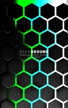 Vertical hexagon background. Gradient color light pattern with dark backgroun イラスト素材