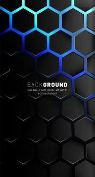 Vertical hexagon background. Gradient color light pattern with dark backgroun Illustrazione stock
