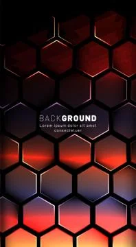 Vertical hexagon background. Gradient color light pattern with dark backgroun Illustrazione stock