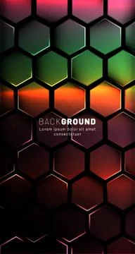 Vertical hexagon background. Gradient color light pattern with dark backgroun Stock Illustration