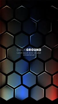 Vertical hexagon background. Gradient color light pattern with dark backgroun Stock Illustration
