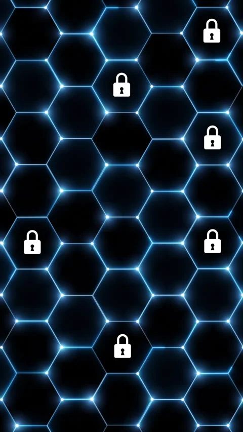 Vertical hexagon shape with pad lock abstact background Stock Footage 314698147