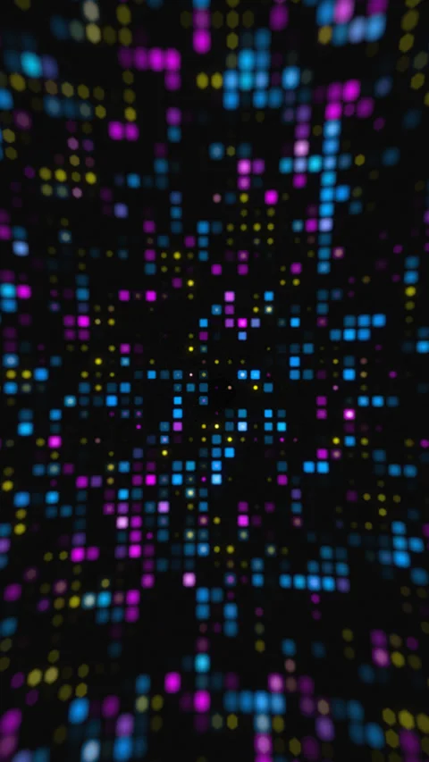 Vertical Hi Tech Digital Motion Background of Violet Blue and Yellow Neon Pixels Stock-Footage 336342862