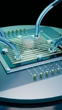Vertical High Angle View of Glowing Cyan Quantum Core, Vertical Photo Stock Photos